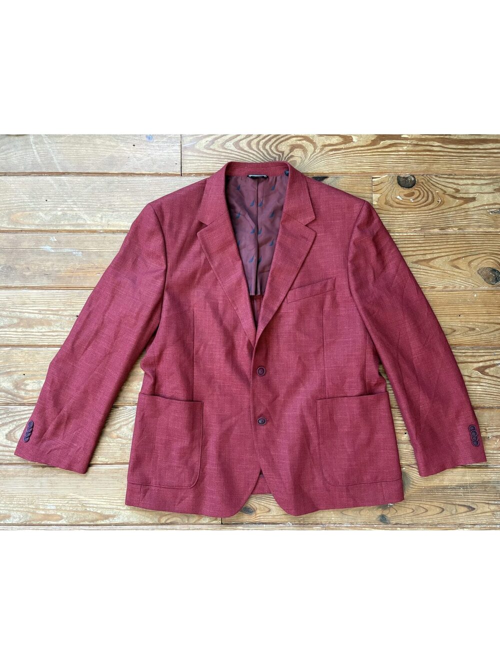 Nautica Modern Fit Men’s 44S Burgundy Red Linen Blend Blazer Sport Coat